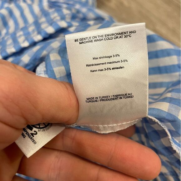 GANNI Blue Plaid Charron Top Crop Longs sleeves blouse Deawstring Front - Picture 6 of 9